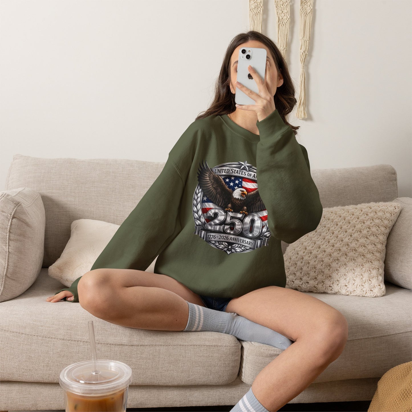 #250 Patriotic Bald Eagle 250 United States Emblem Crewneck Sweatshirt