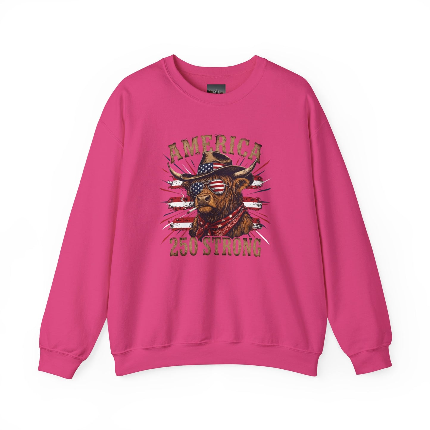 #250 America 250 Strong Patriotic Bull with American Flag Sweatshirt