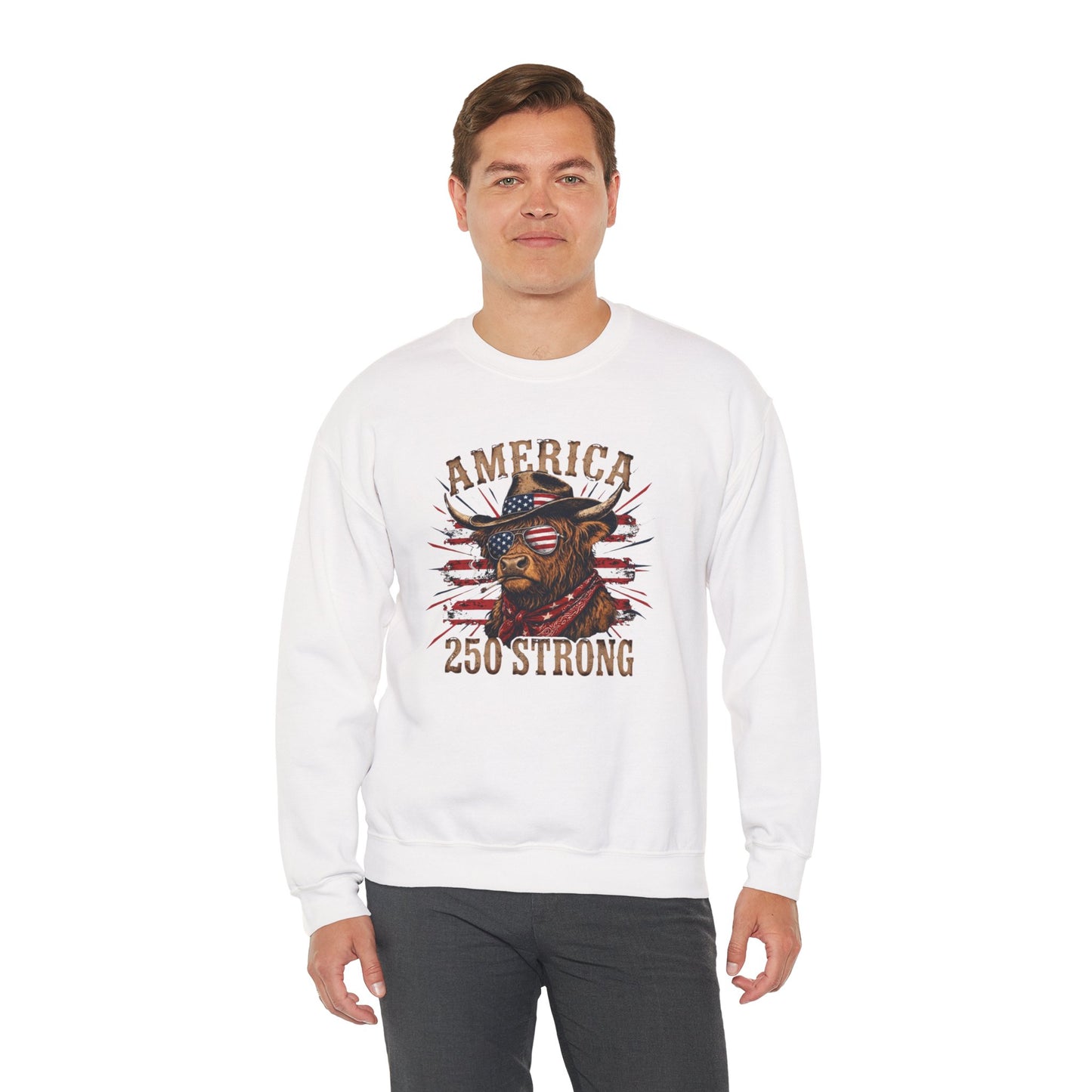 #250 America 250 Strong Patriotic Bull with American Flag Sweatshirt