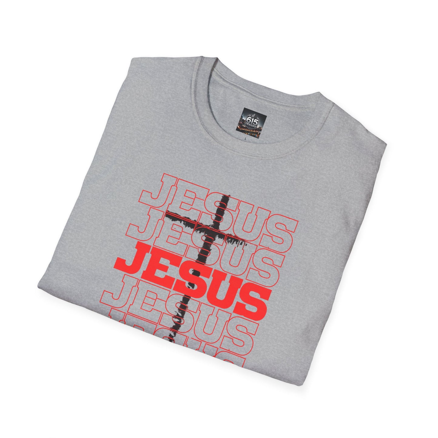 Jesus Cross Red Text Black Cross Graphic T-Shirt — Religious Faith Tee