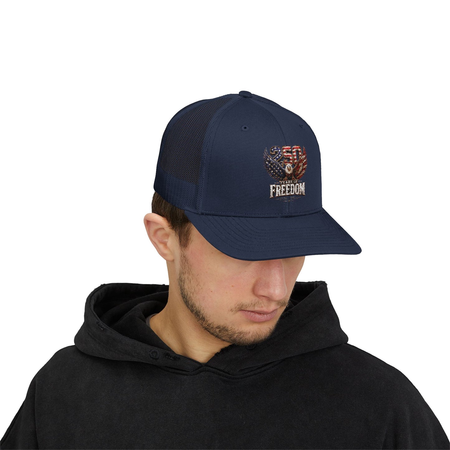 #250 250 Years of Freedom Eagle Patriotic American Flag Anniversary (1776–2026) Snapback Trucker Cap