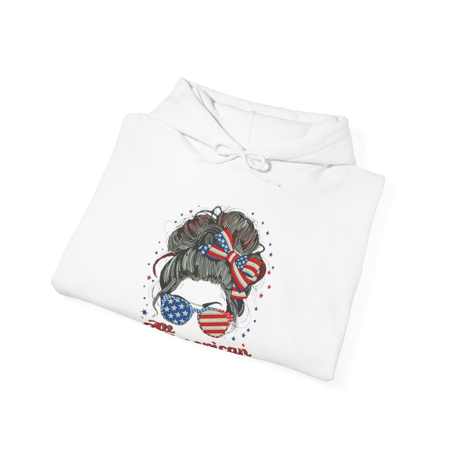 #250 "All American Girl" Patriotic Messy Bun Hoodie