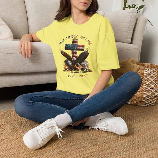 #250 Faith • Freedom 250 Years American Flag Cross & Eagle 1776-2026 T-Shirt