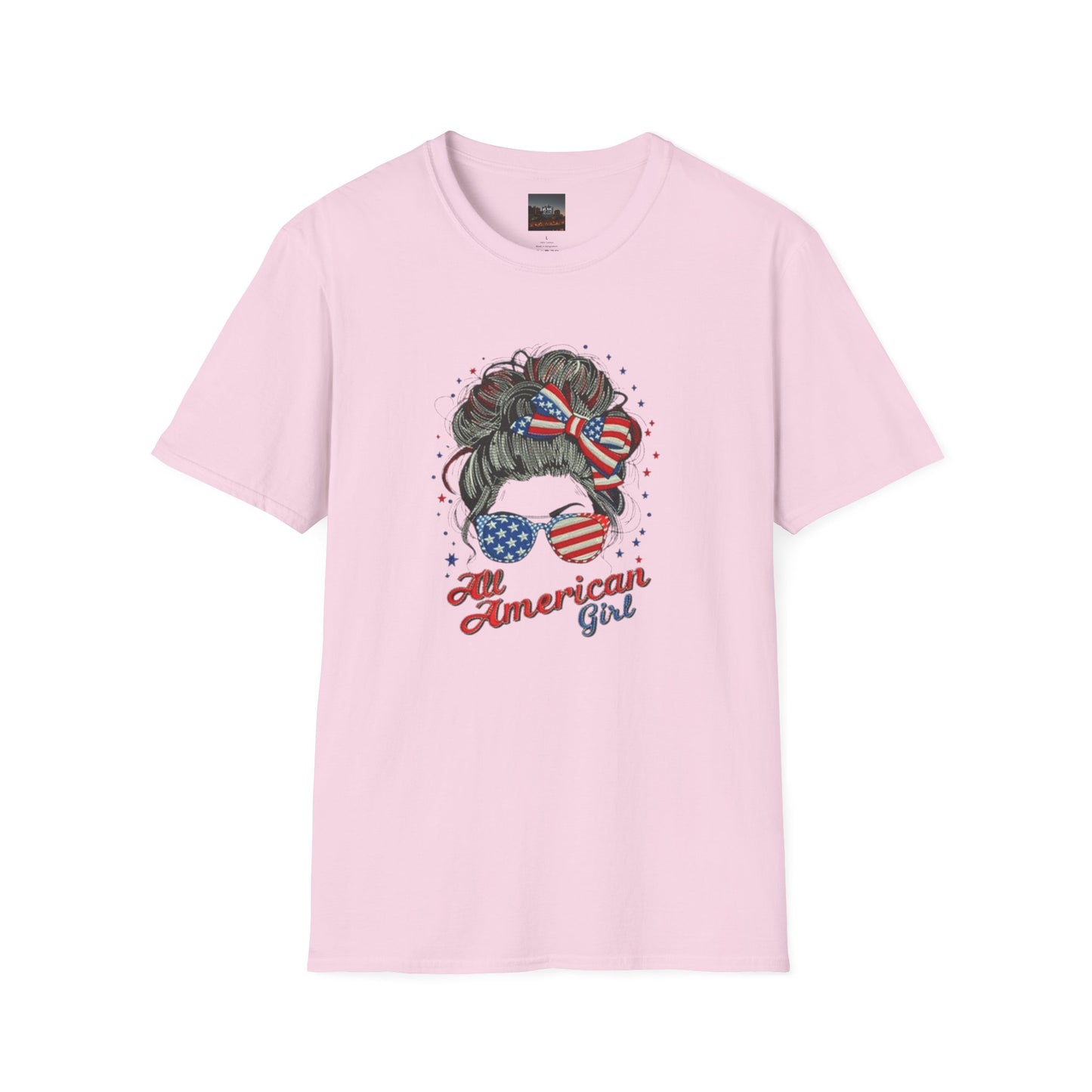 #250 "All American Girl" Patriotic Messy Bun T-Shirt