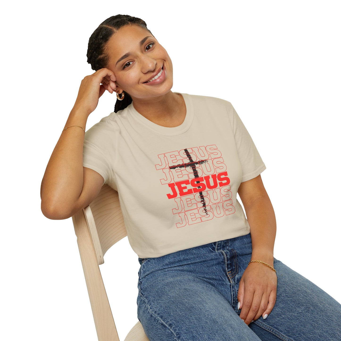Jesus Cross Red Text Black Cross Graphic T-Shirt — Religious Faith Tee