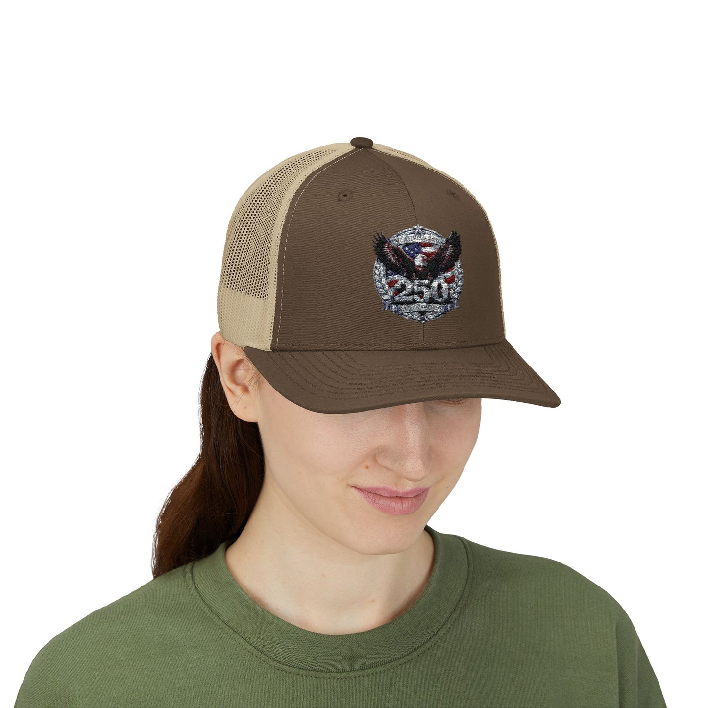 #250 Patriotic Bald Eagle 250 United States Emblem Snapback Trucker Cap