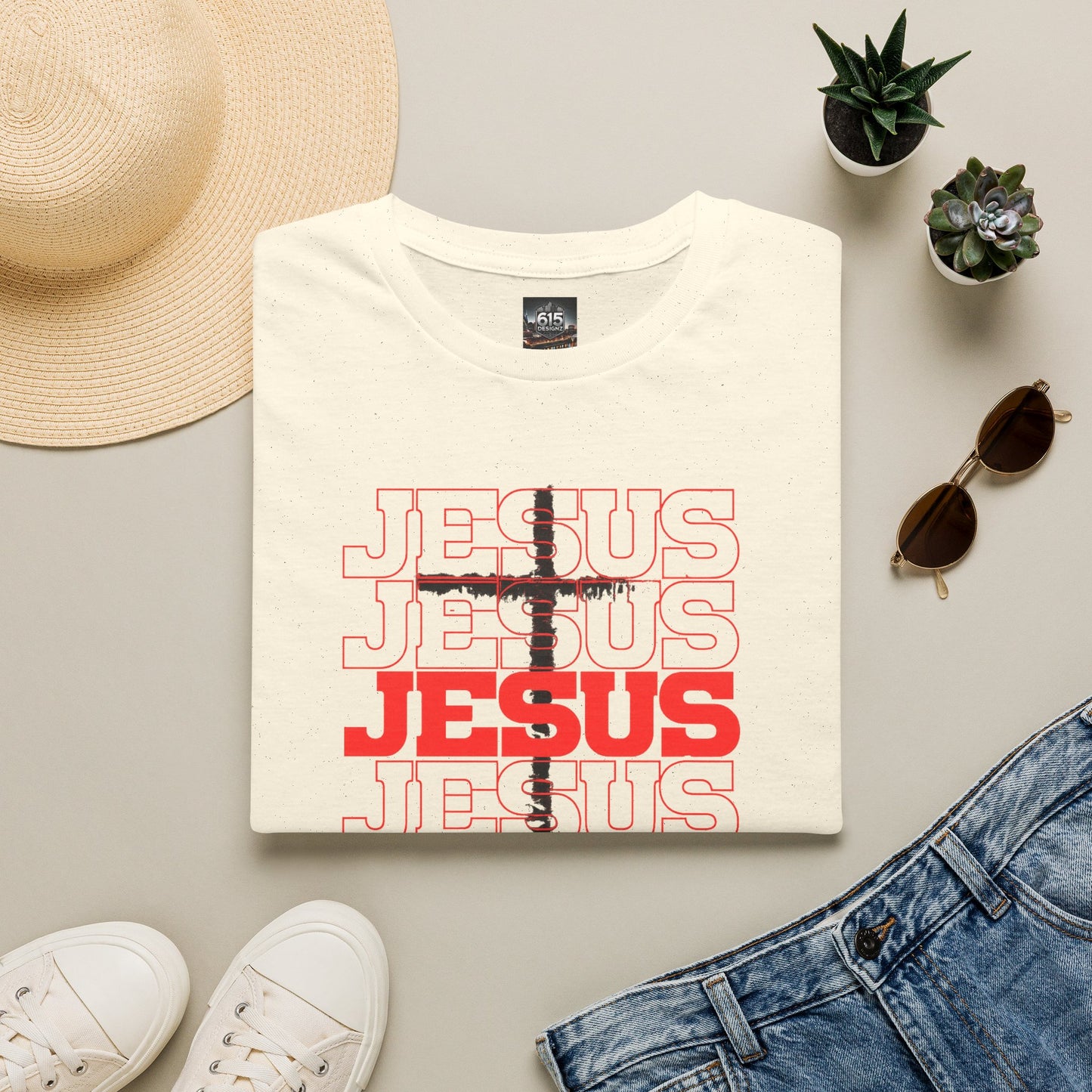 Jesus Cross Red Text Black Cross Graphic T-Shirt — Religious Faith Tee