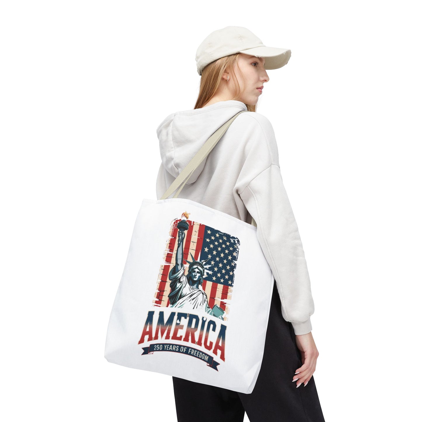 #250 Statue of Liberty American Flag 'America' Patriotic Independence Day Tote Bag