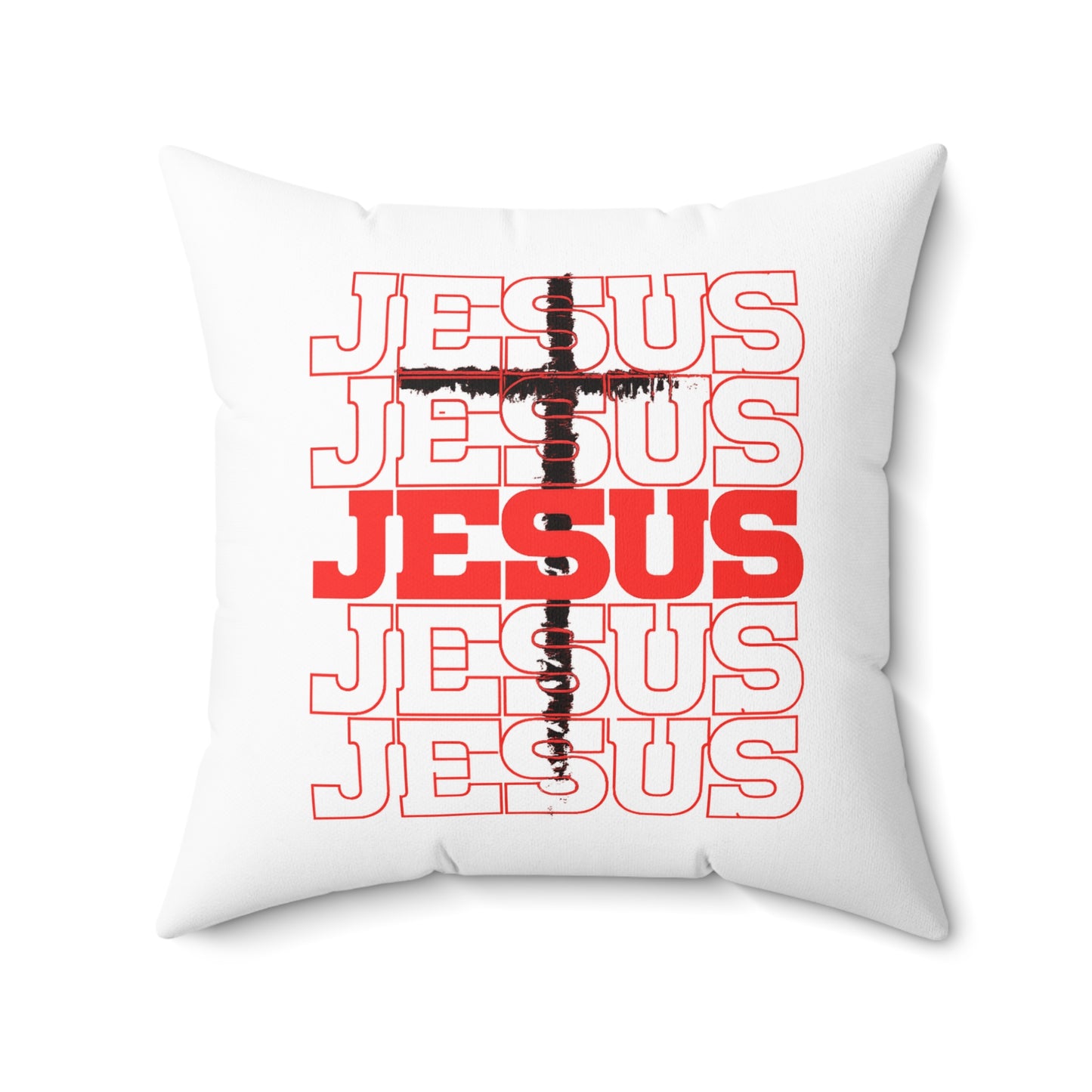 Jesus Cross Red Text Black Cross Graphic - Decorative Throw Pillow for Christian Home Decor