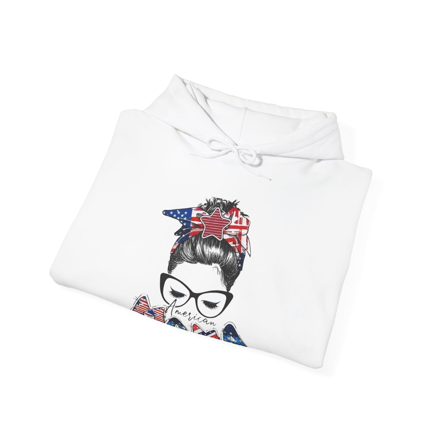#250 Mama USA Flag Messy Bun Hoodie
