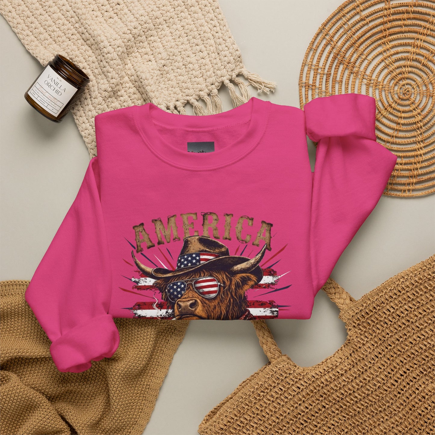#250 America 250 Strong Patriotic Bull with American Flag Sweatshirt