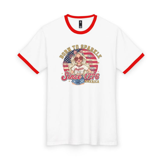 #250 "Born to Sparkle Since 1776" Patriotic Ringer Tee