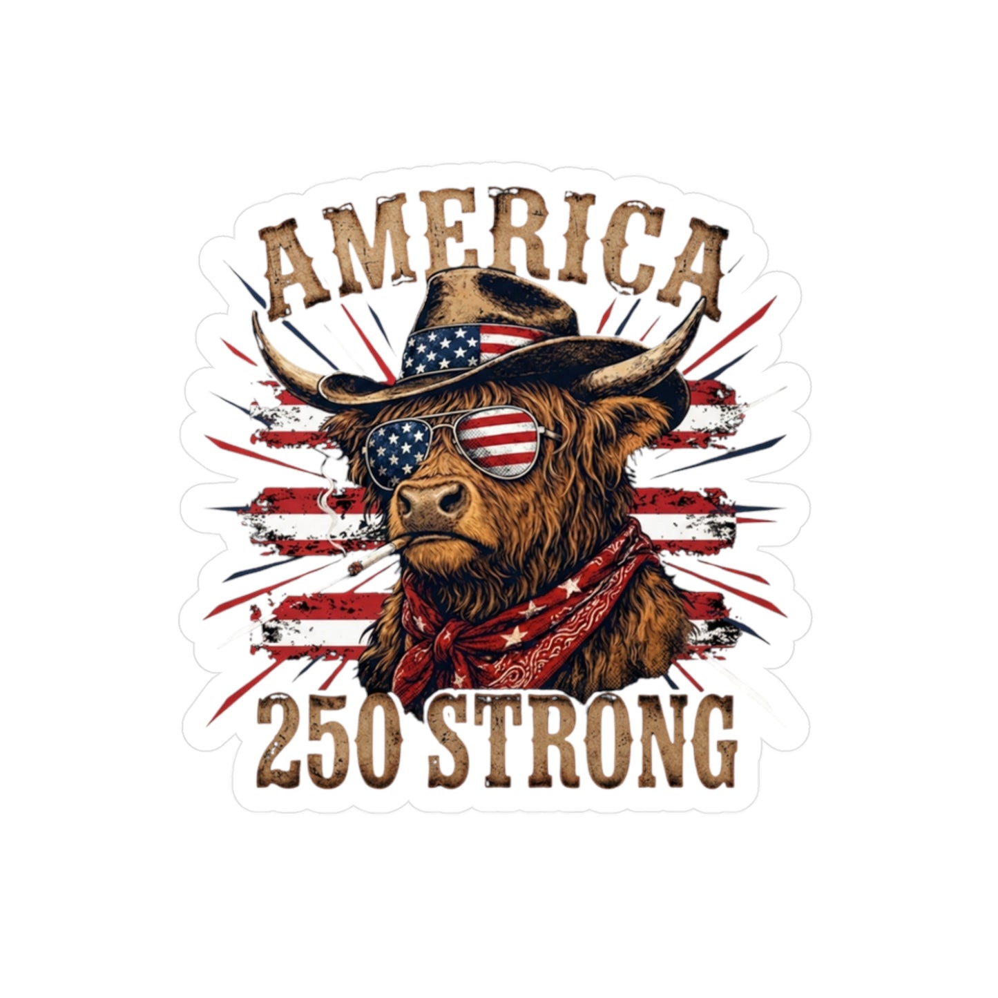 #250 America 250 Strong Patriotic Bull with American Flag Vinyl Sticker Kiss-Cut Decal (Fourth of July)