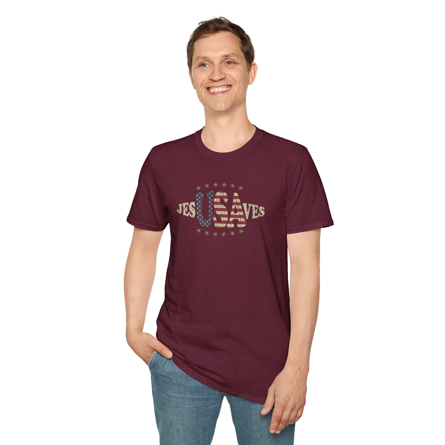 JesUSAves Patriotic T-Shirt — American Flag Christian Faith Tee