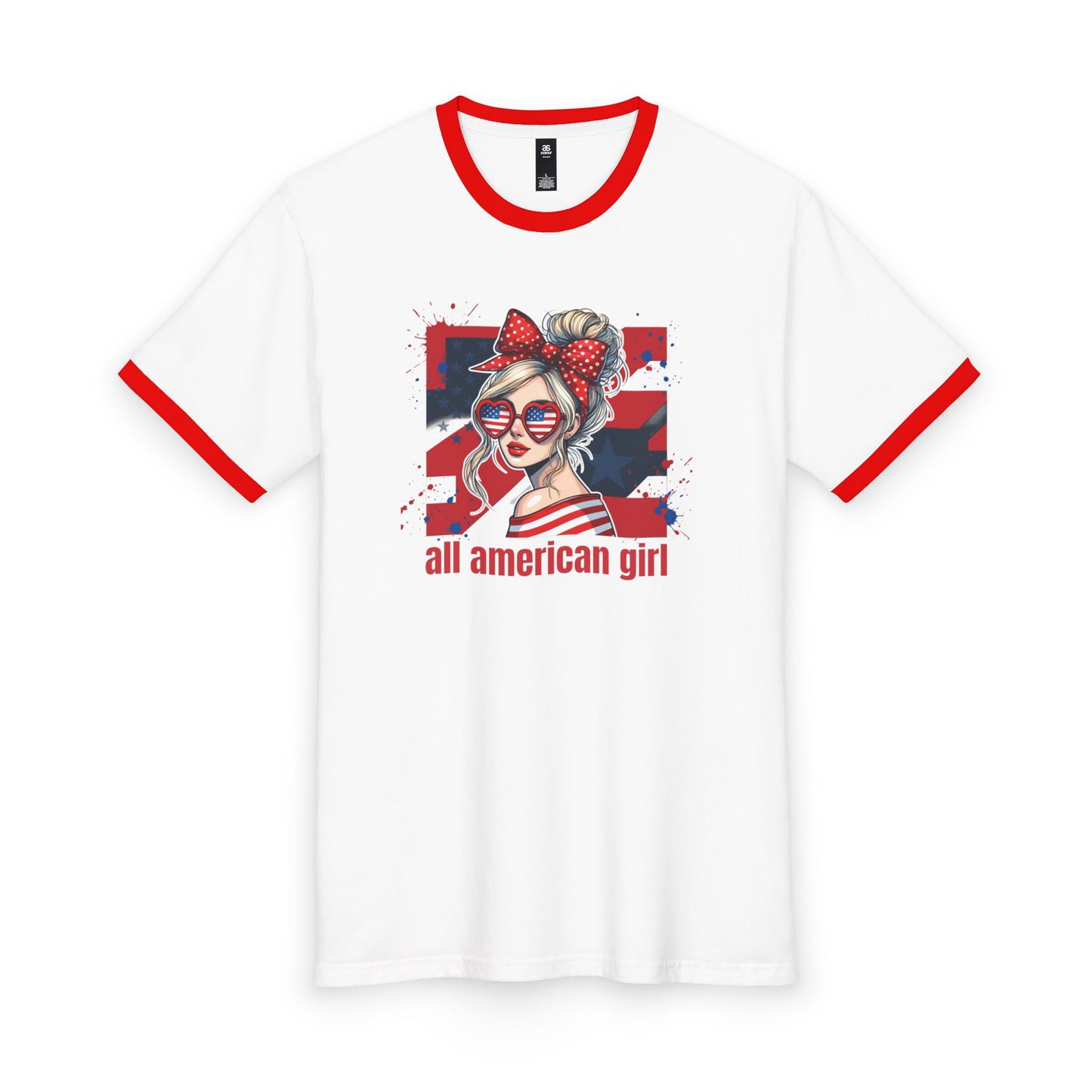 #250 All American Girl Patriotic Ringer Tee