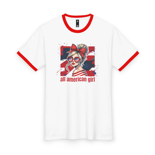 #250 All American Girl Patriotic Ringer Tee