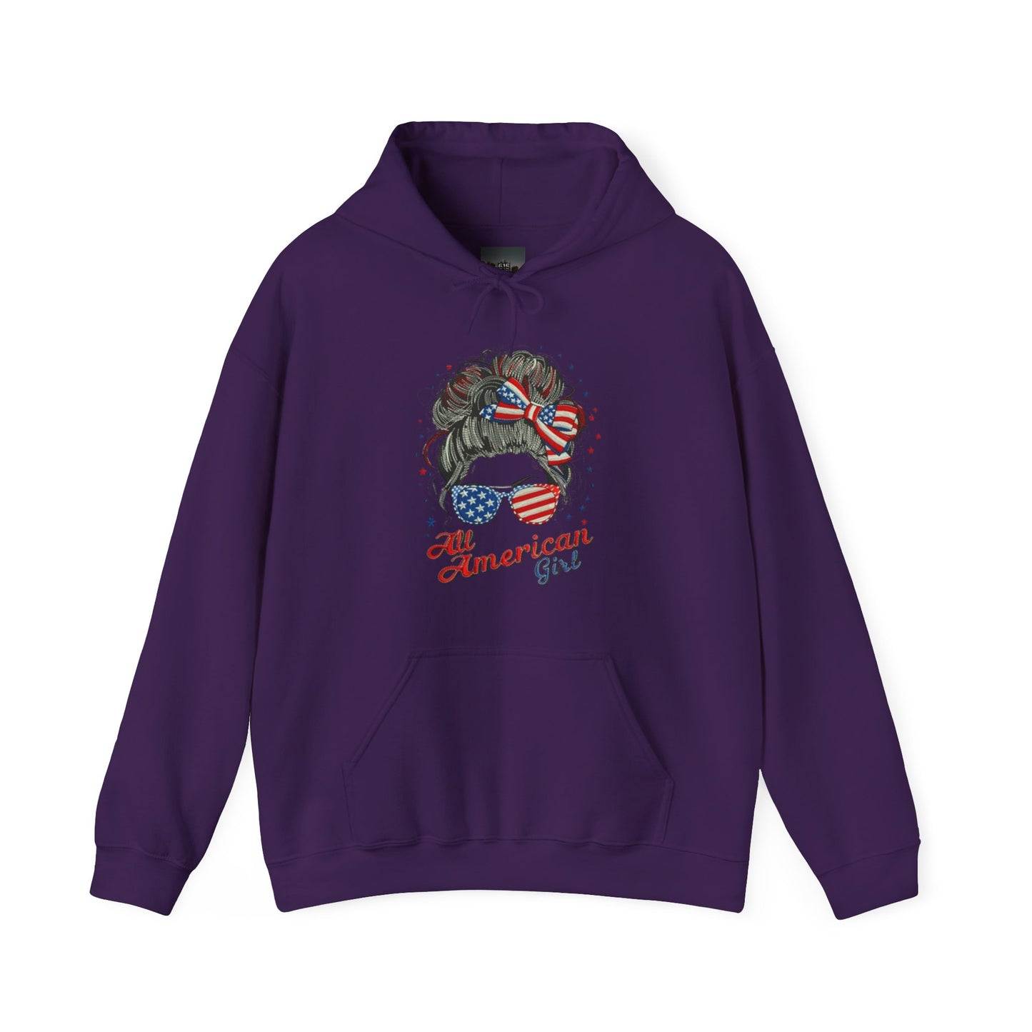 #250 "All American Girl" Patriotic Messy Bun Hoodie