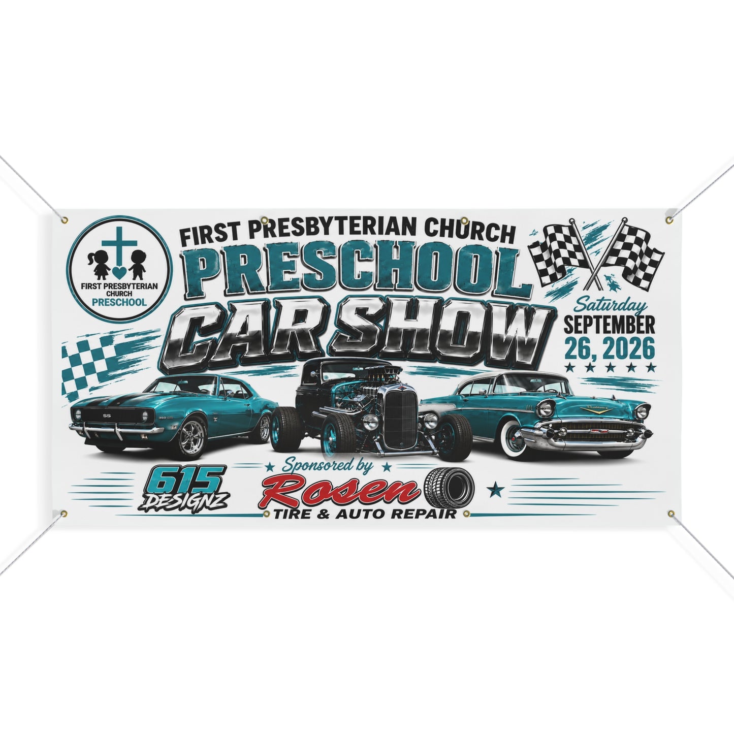 Preschool Car Show Banner — Custom Matte Event Banner (First Presbyterian Church, Sept 26, 2026)