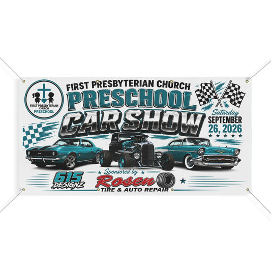 Preschool Car Show Banner — Custom Matte Event Banner (First Presbyterian Church, Sept 26, 2026)