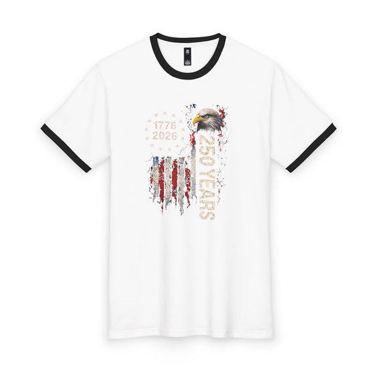 #250 1776-2026 250 Years USA Bicentennial Eagle Ringer Tee