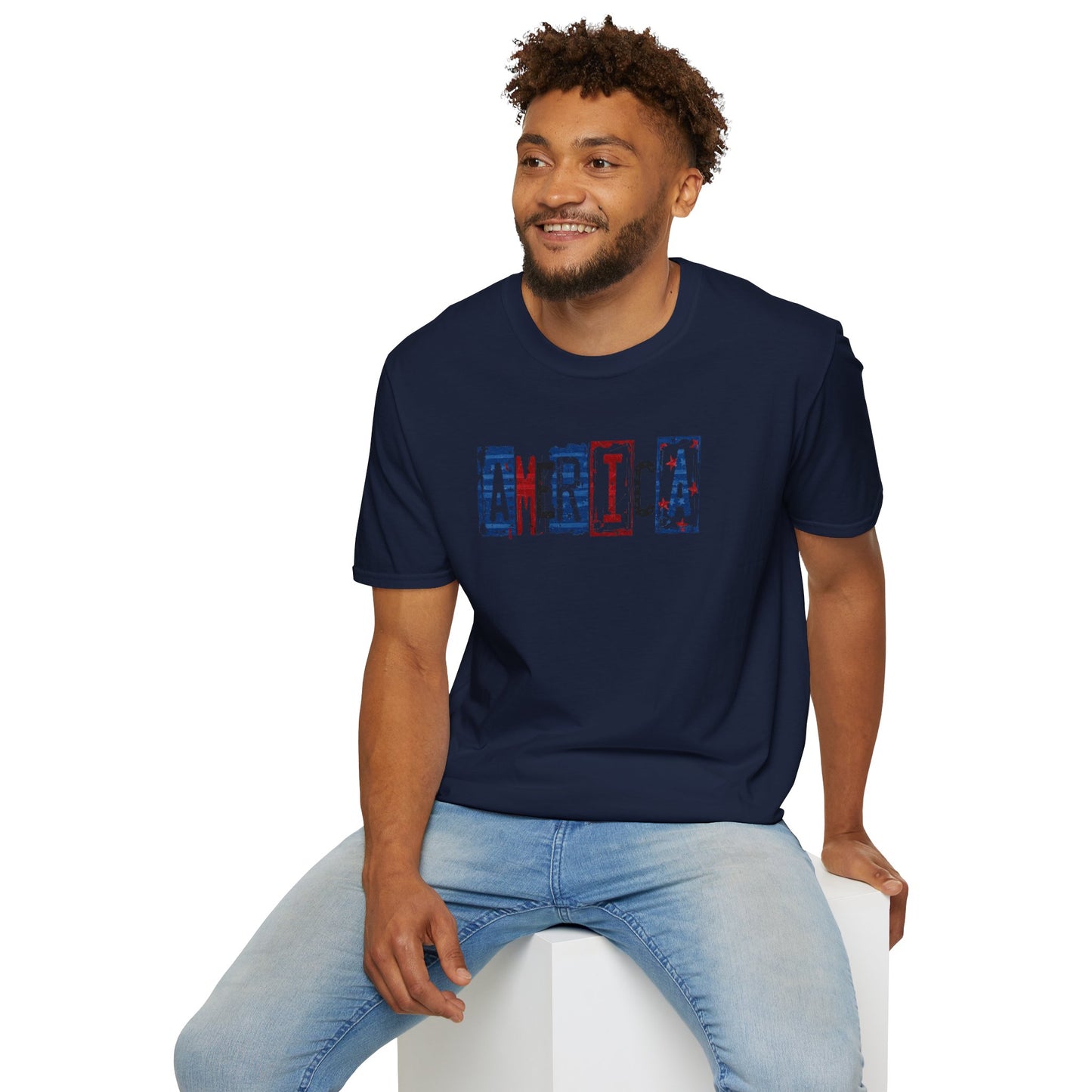 #250 America Retro Block Text Patriotic T-Shirt
