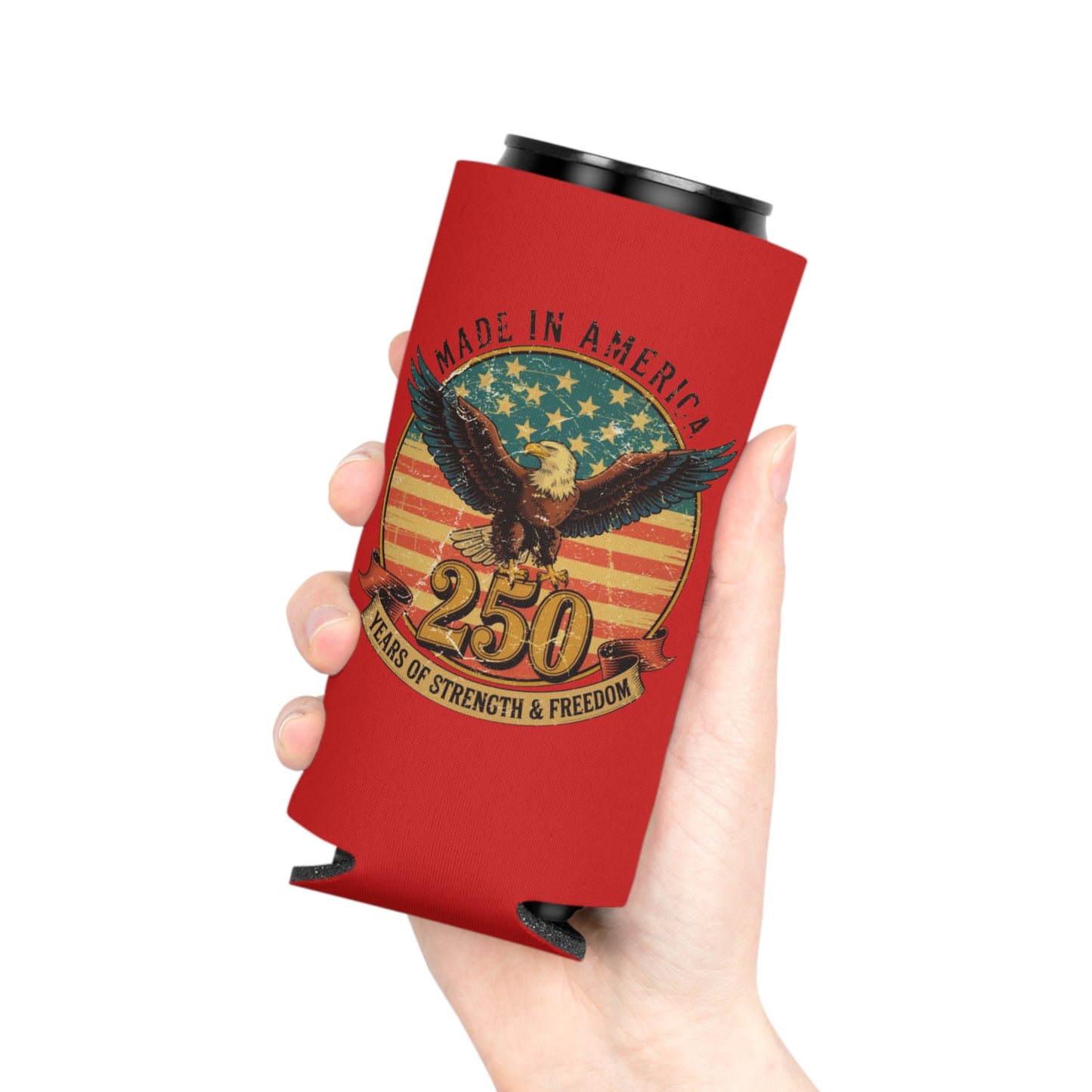 #250 Made in America Eagle 250th Anniversary Patriotic Can Cooler - Beverage Koozie