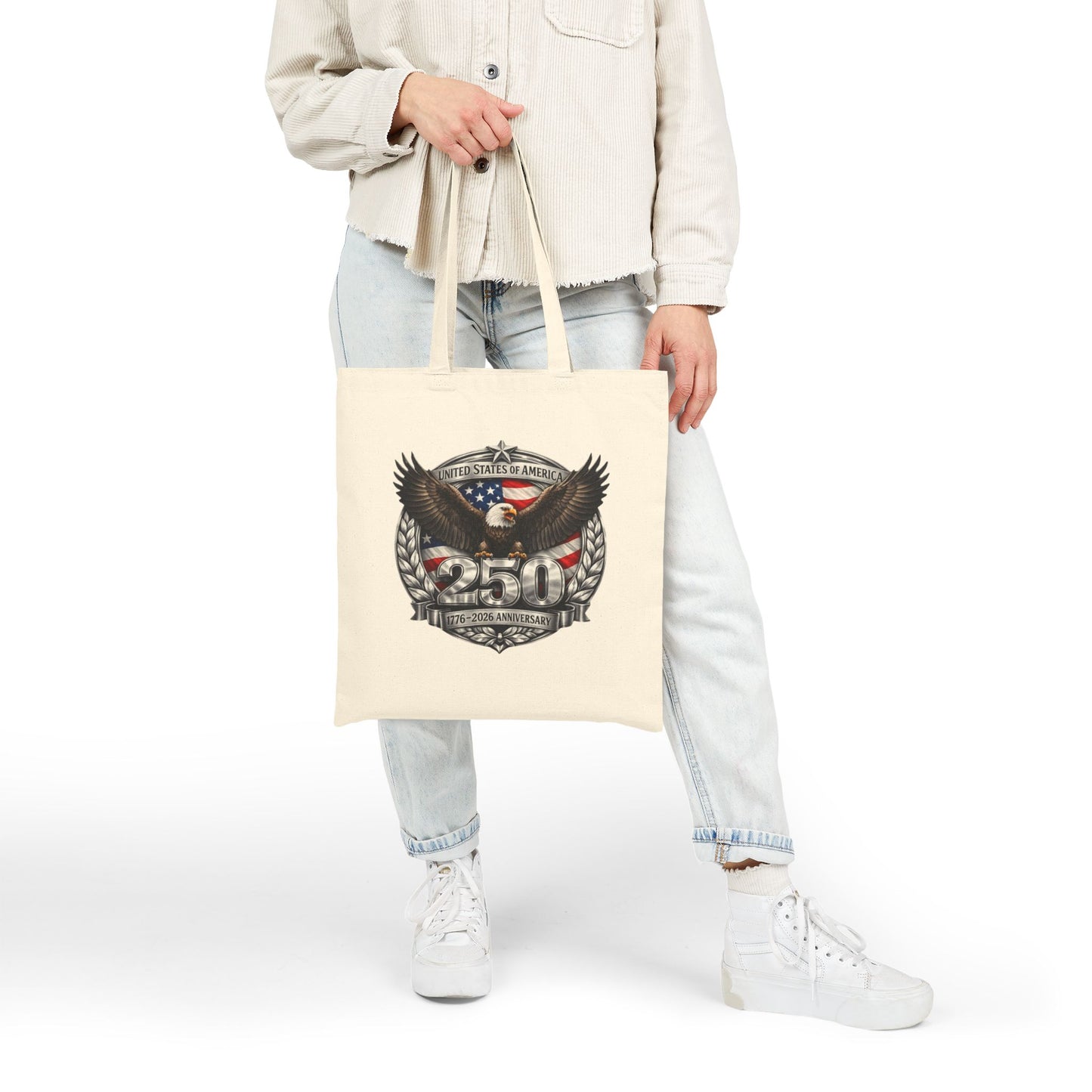 #250 Patriotic Bald Eagle 250 United States Emblem Canvas Tote