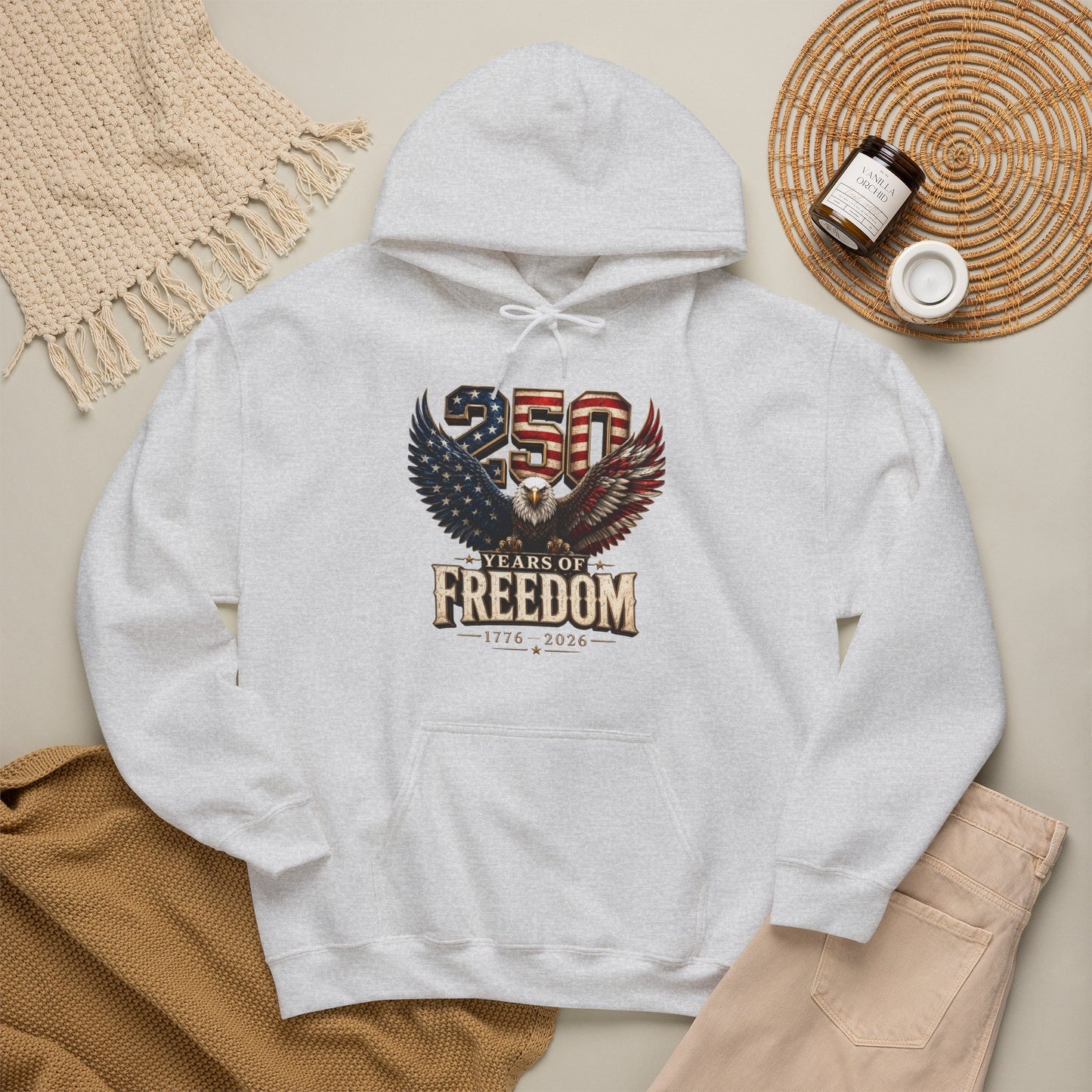 #250 250 Years of Freedom Eagle Patriotic American Flag Anniversary (1776–2026) Patriotic Hoodie