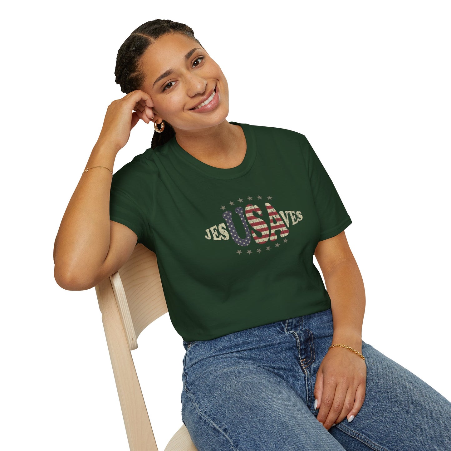 JesUSAves Patriotic T-Shirt — American Flag Christian Faith Tee