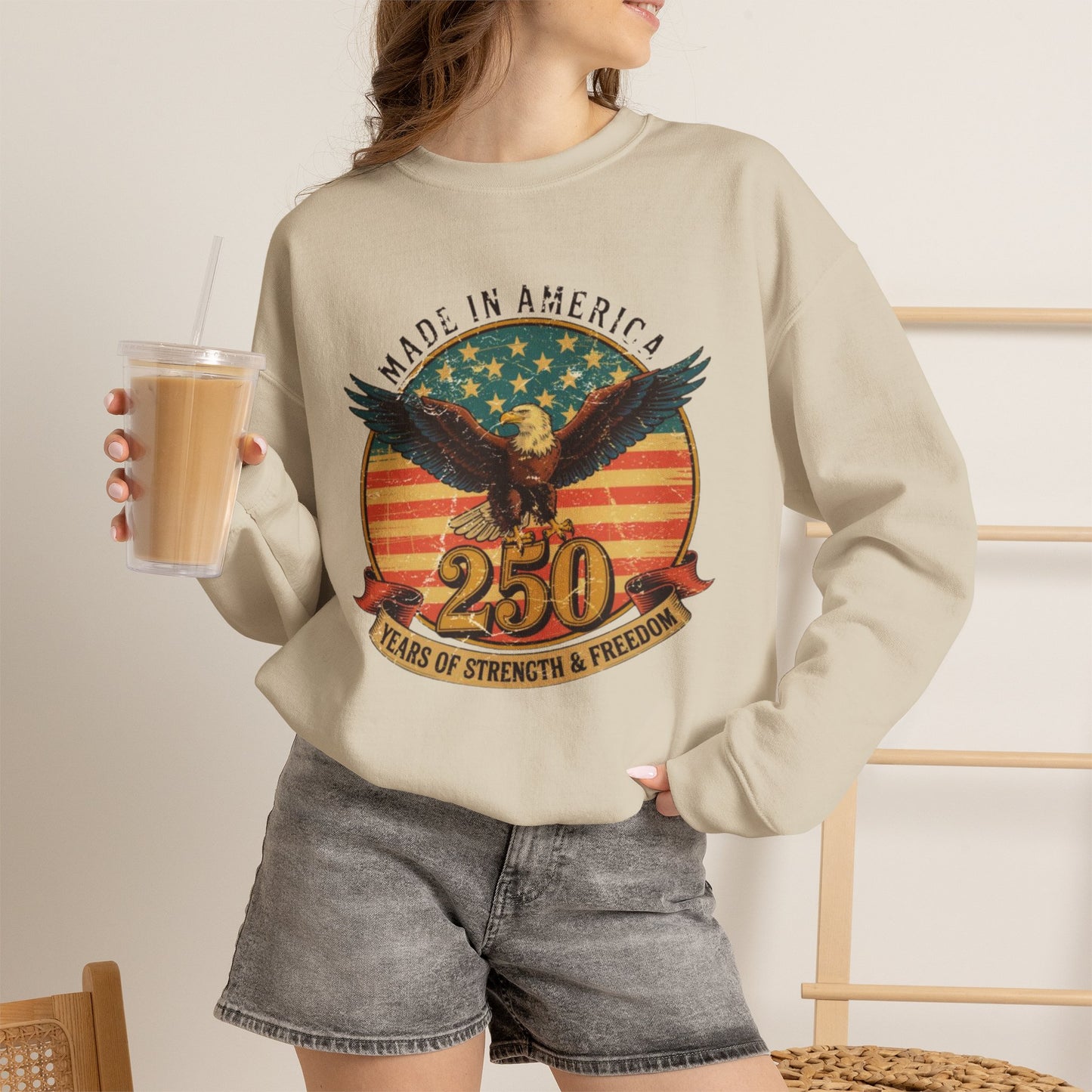 #250 Made in America Eagle 250th Anniversary Patriotic Crewneck Sweatshirt