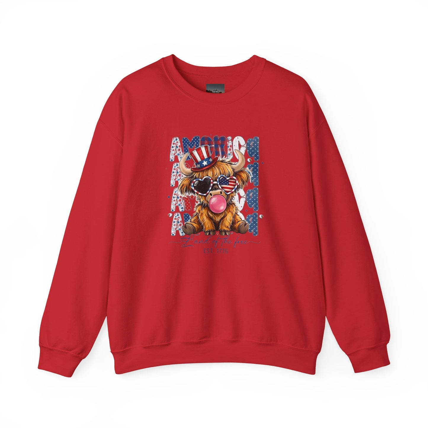 #250 American Flag Bubblegum Patriotic Highland Cow Sweatshirt