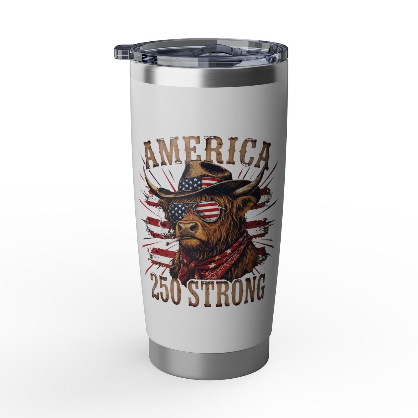#250 America 250 Strong Patriotic Bull with American Flag 20oz Stainless Travel Tumbler 'Vagabond'