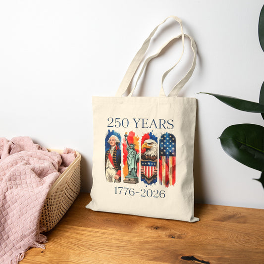 #250 250 Years American History Celebration 1776–2026 Patriotic Canvas Tote