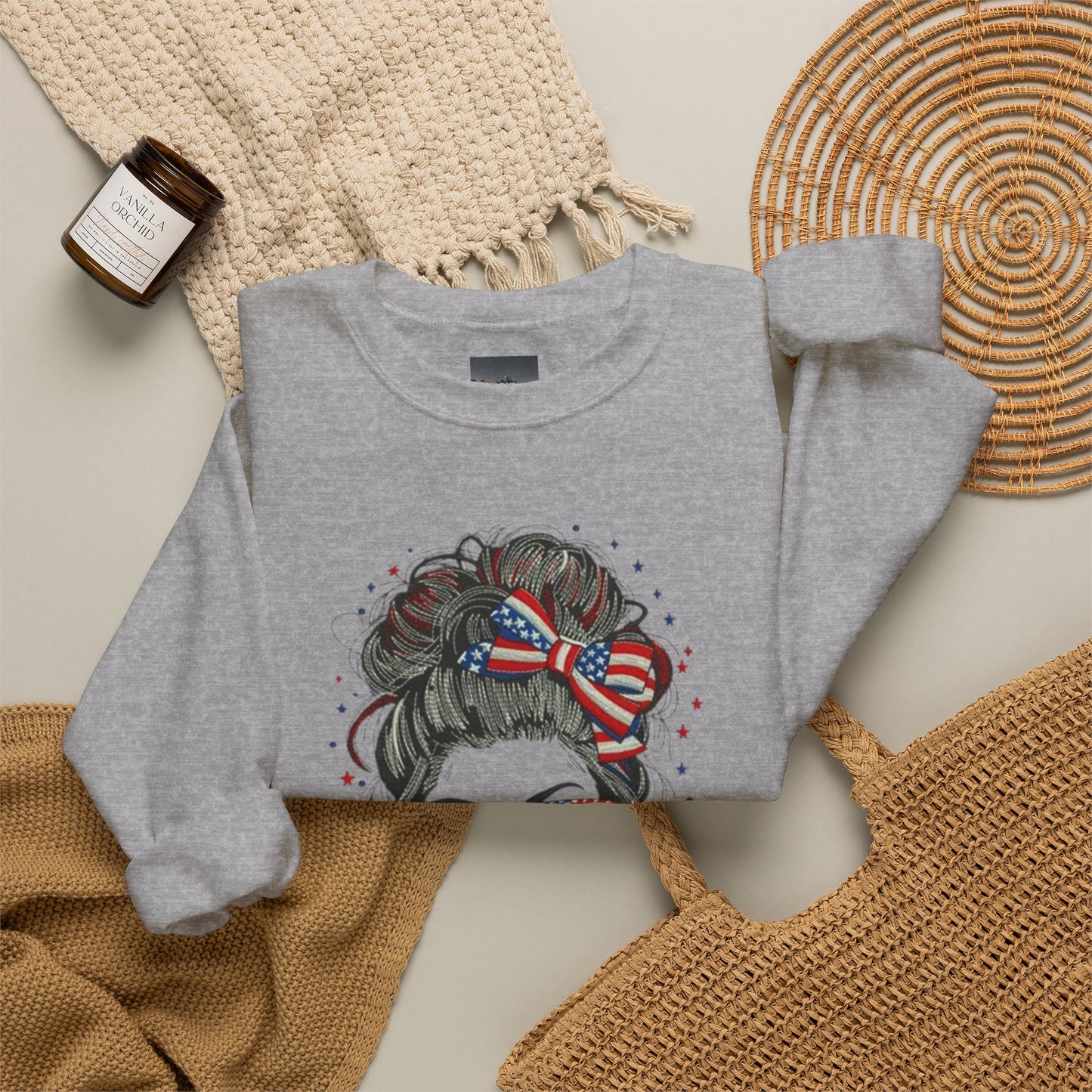 #250 "All American Girl" Patriotic Messy Bun Sweatshirt