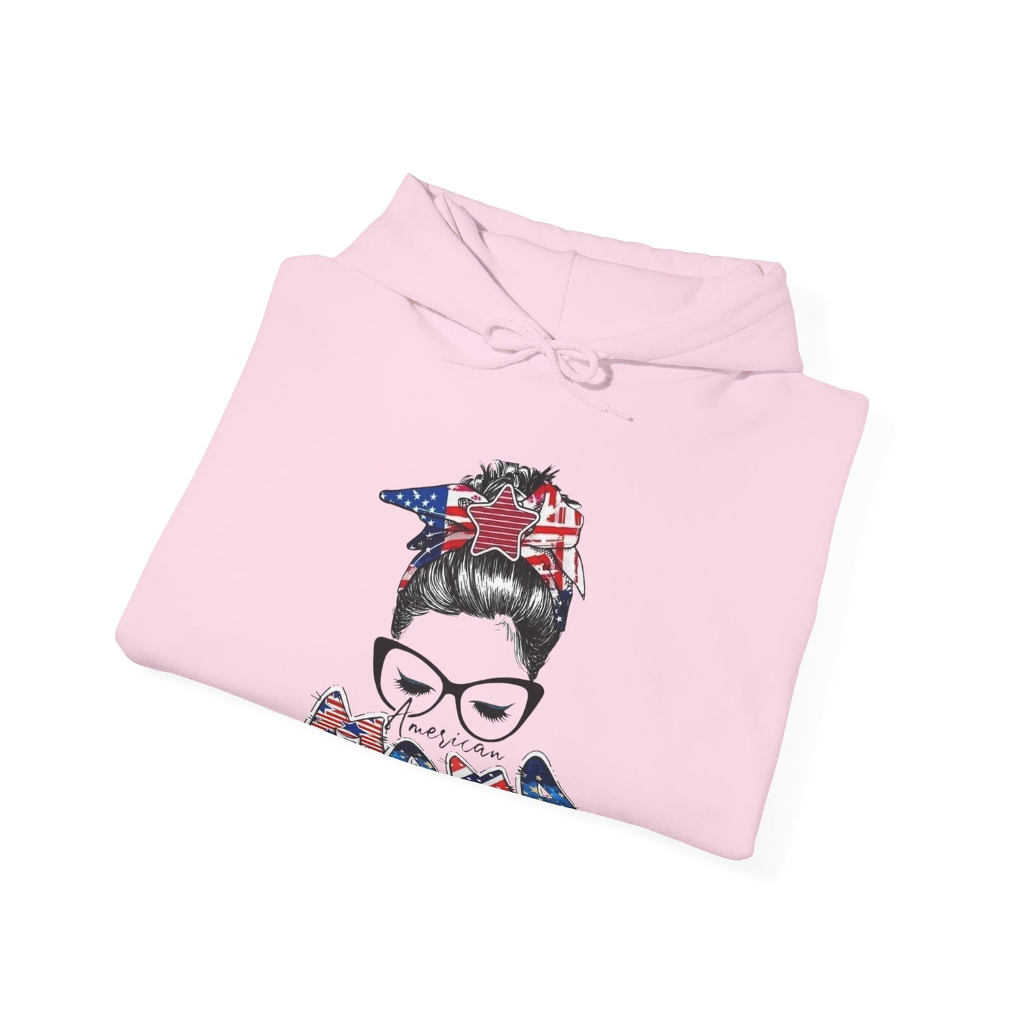 #250 Mama USA Flag Messy Bun Hoodie