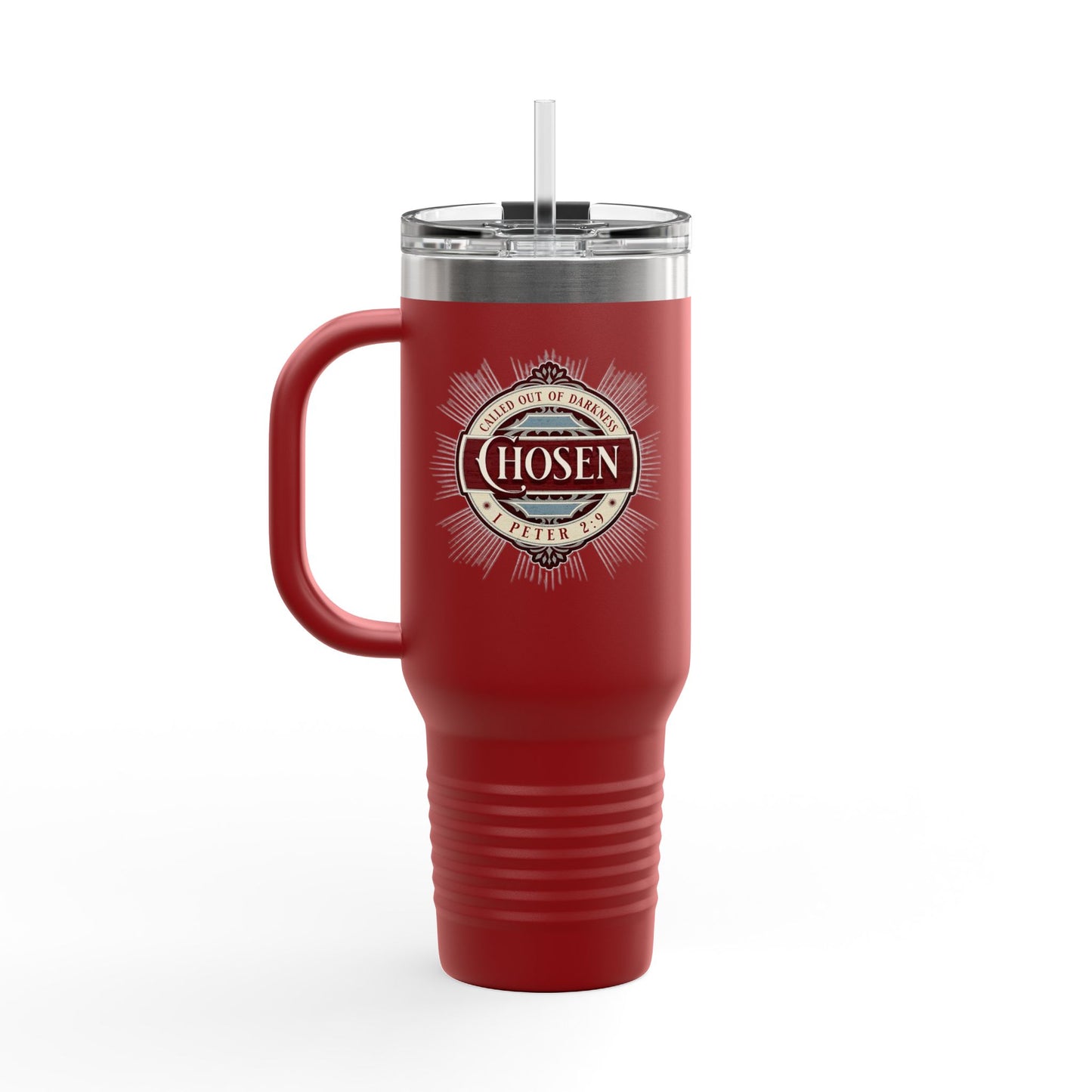 Chosen 40oz Insulated Travel Mug – "Called Out of Darkness" Faith Tumbler with Handle, Vacuum-Sealed