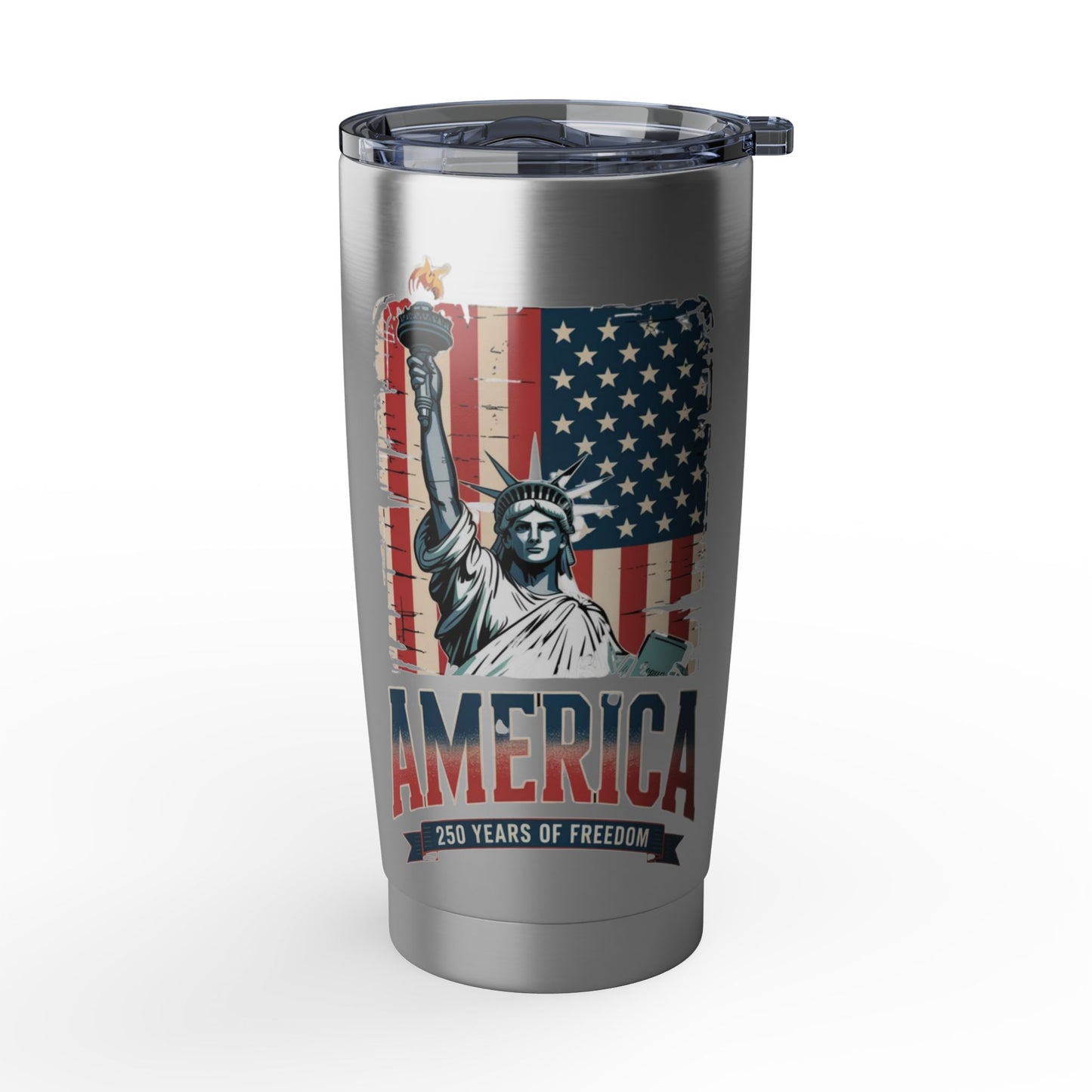 #250 Statue of Liberty American Flag 'America' Patriotic Independence Day Vagabond 20oz Tumbler Stainless Travel Cup