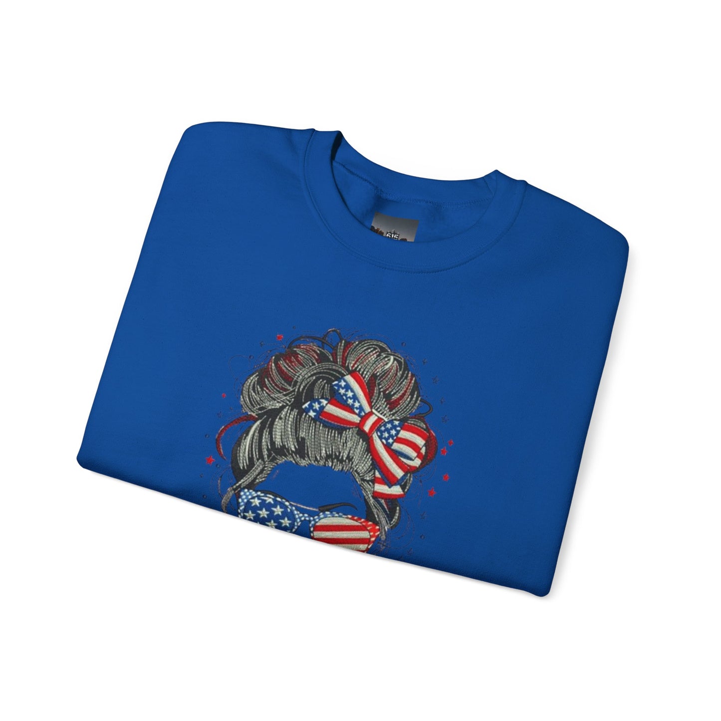 #250 "All American Girl" Patriotic Messy Bun Sweatshirt