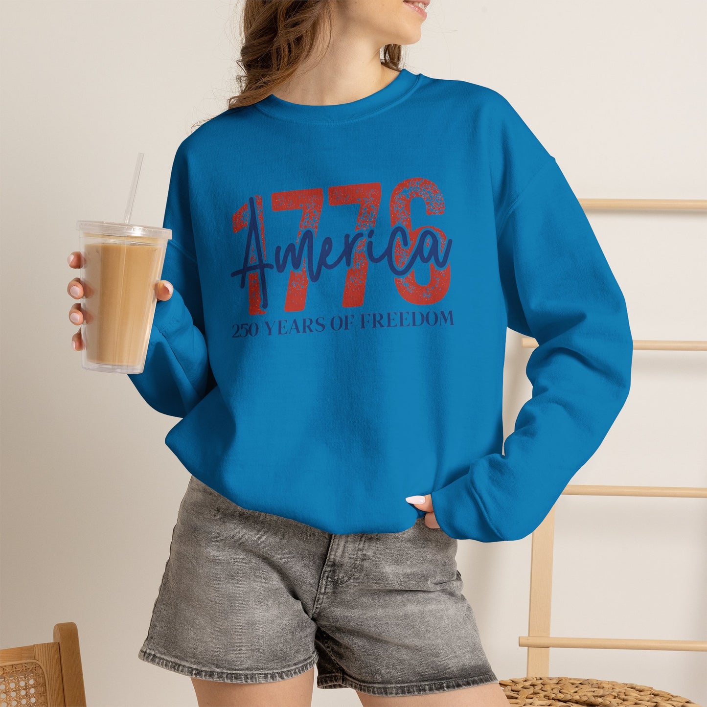 #250 1776 America: 250 Years of Freedom' Patriotic Independence Day Crewneck Sweatshirt