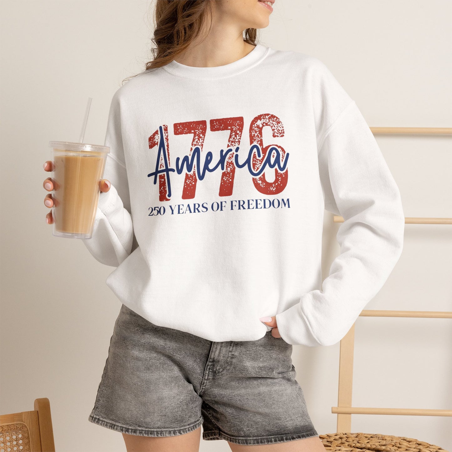 #250 1776 America: 250 Years of Freedom' Patriotic Independence Day Crewneck Sweatshirt