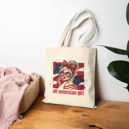 #250 All American Girl Patriotic Canvas Tote Bag