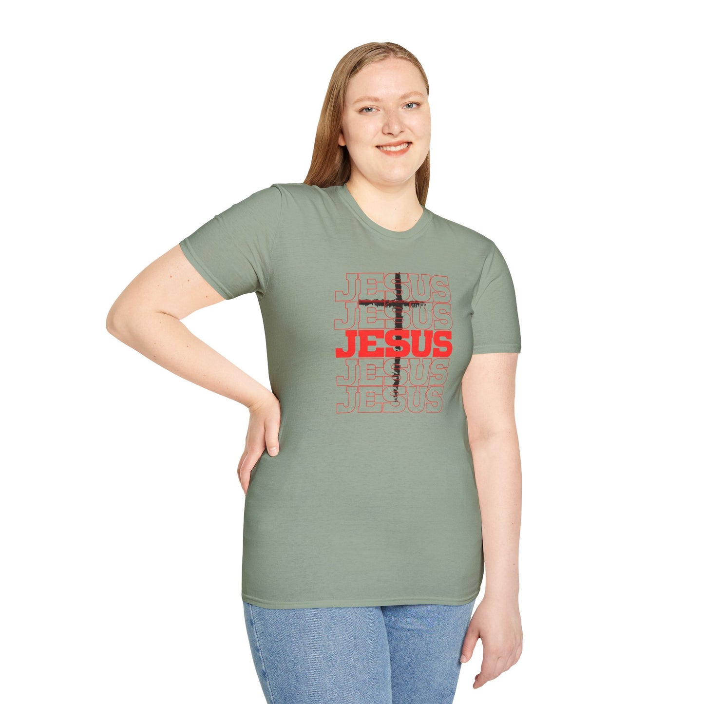 Jesus Cross Red Text Black Cross Graphic T-Shirt — Religious Faith Tee