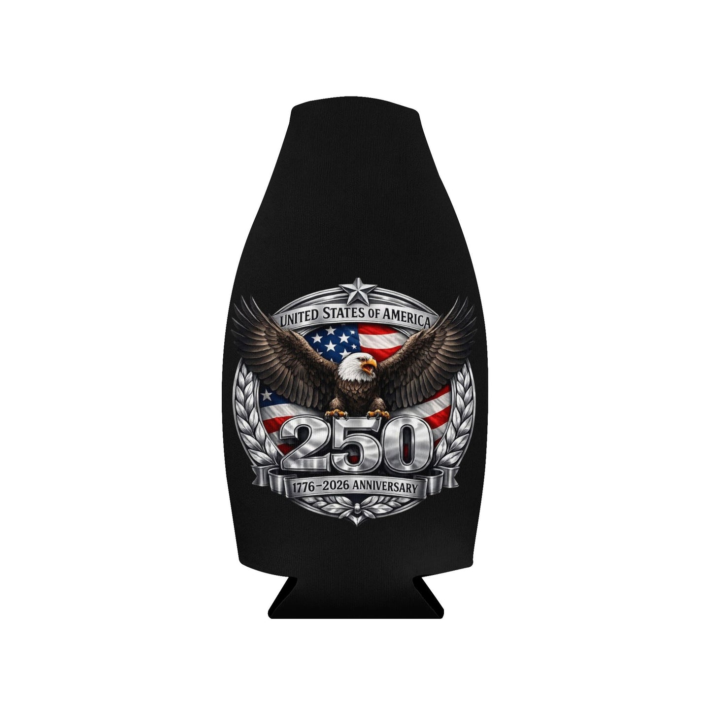 #250 Patriotic Bald Eagle 250 United States Emblem Zip-Up Bottle Cooler Sleeve Koozie