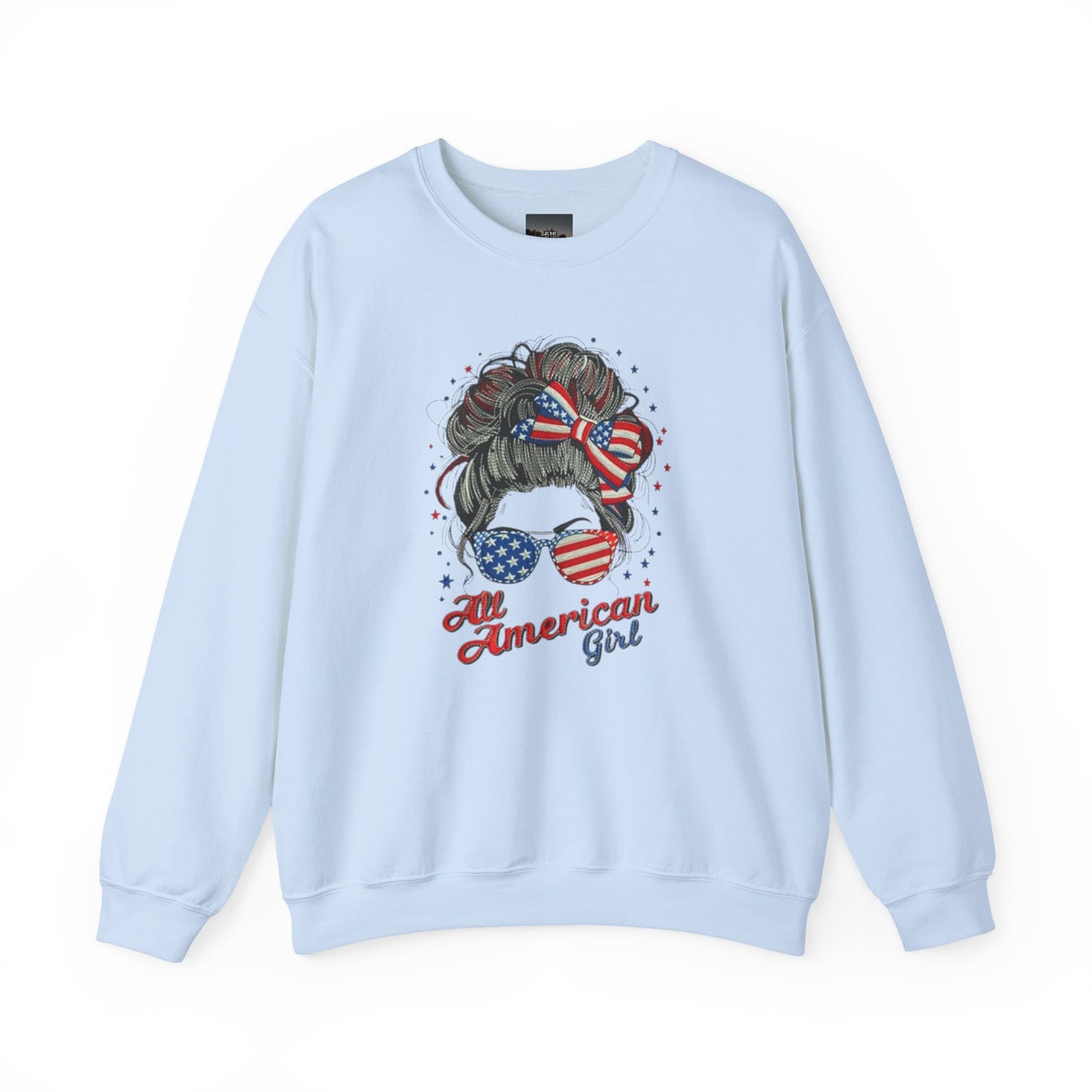 #250 "All American Girl" Patriotic Messy Bun Sweatshirt