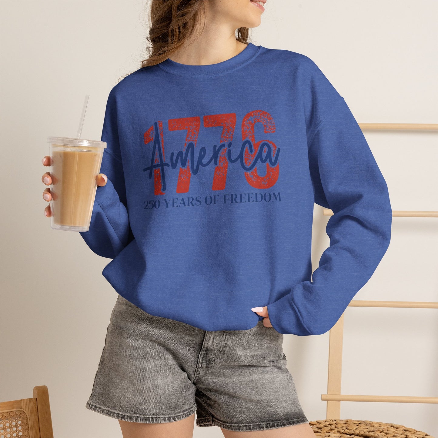 #250 1776 America: 250 Years of Freedom' Patriotic Independence Day Crewneck Sweatshirt