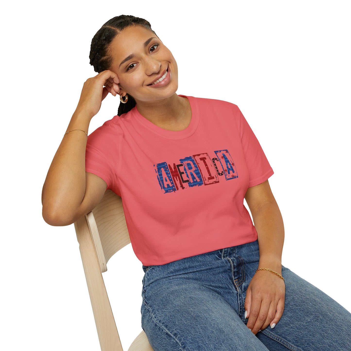 #250 America Retro Block Text Patriotic T-Shirt