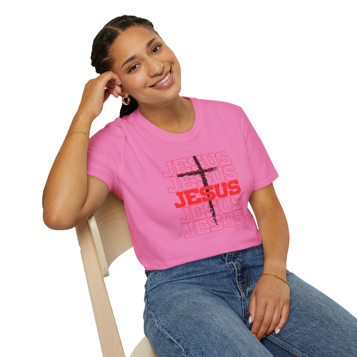 Jesus Cross Red Text Black Cross Graphic T-Shirt — Religious Faith Tee
