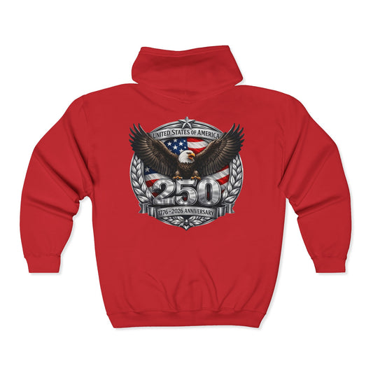 #250 Patriotic Bald Eagle 250 United States Emblem Zip Hoodie