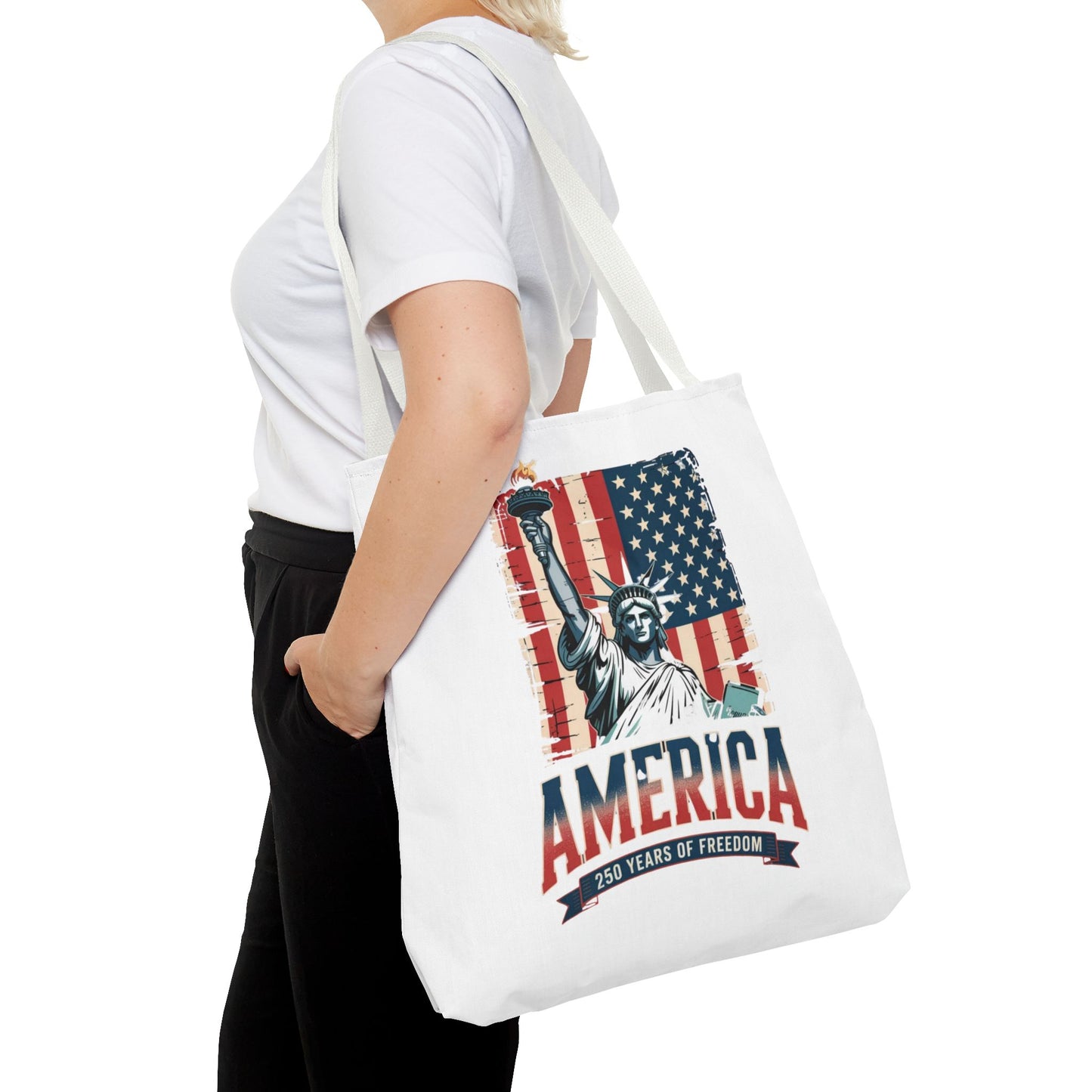 #250 Statue of Liberty American Flag 'America' Patriotic Independence Day Tote Bag