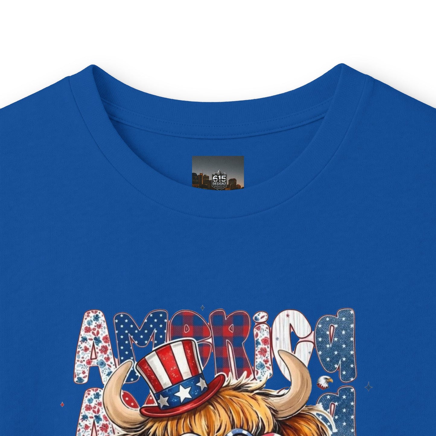 #250 American Flag Bubblegum Patriotic Highland Cow Long Sleeve Tee